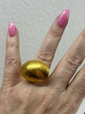 GURHAN 24K Yellow Gold Hand-Hammered Amulet Dome Cocktail Ring